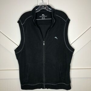 Tommy Bahama Men XL Ribbed Cotton Full Zip Sweater Vest Embroidered Logo Pockets